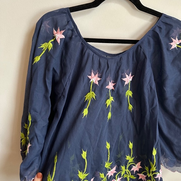 Navy Blue Embroidered Blouse - Picture 3 of 6